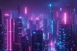 Futuristic cityscape at night with neon lights and skyscrapers