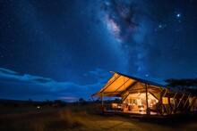 Exotic Safari Camp With Luxury Tents And Starlit Skies