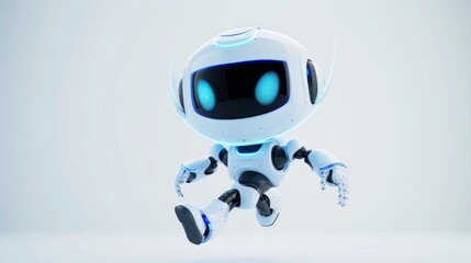 little flying white modern robot mascot character delivery object