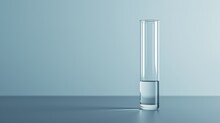 Transparent Tall Glass Vase Half Filled With Water On A Light Blue Surface