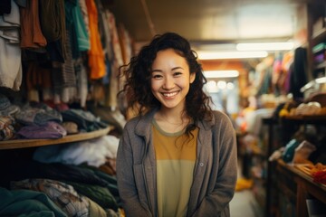 Wall Mural - Smiling young woman working in boutique