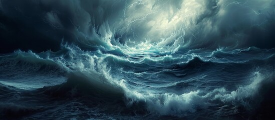 Wall Mural - Scared Sea Overwhelmed by a Menacing Cyclone: Thunder and Storm Strike with Fury