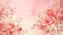 Muted Pink Vintage Retro Scrapbooking Paper Background With Retro Flower Bouquets
