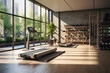 Home fitness space with floor-to-ceiling windows