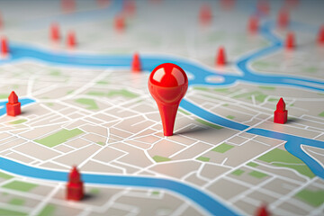 3d illustration of map with red pointers over blue background with map