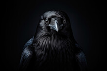 Close Up Portrait Of A Black Raven On A Dark Background, Low Key