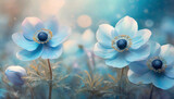 Fototapeta Fototapeta w kwiaty na ścianę - Niebieskie anemony, piękne wiosenne kwiaty tapeta