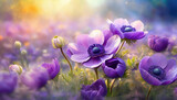 Fototapeta Kwiaty - Tło kwiatowe fioletowe anemony