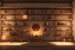 meditation area with a wall of floating shelves
