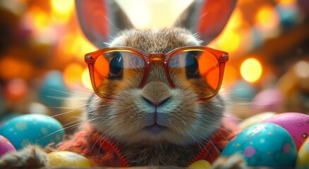 Poster - A cool and confident easter bunny, sporting trendy sunglasses, hops into the spring season with style and charm