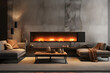 modern living room with a wall mounted linear fireplace