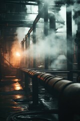 Poster - A picture of a large pipe with steam coming out of it. Suitable for industrial and energy-related projects