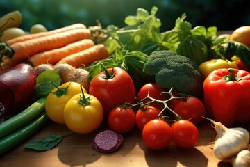 A variety of fresh vegetables arranged on a table. Suitable for various culinary, healthy eating, and farm-to-table concepts