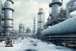 An image showcasing a vast industrial area filled with pipes and structures. Suitable for illustrating industrial processes and manufacturing.