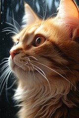 Poster - A close up of a cat looking out a window. Suitable for pet lovers and home decor