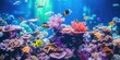A fish tank filled with a diverse range of fish. Can be used to showcase the beauty of different fish species and create a calming atmosphere