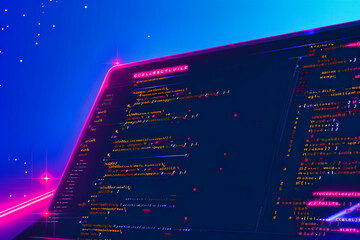 Computer screen displaying coding and programming languages, highlighting the digital world of software development and web technology