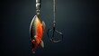 A fish is hooked to a fishing hook. Suitable for fishing-related concepts and illustrations