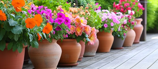 Canvas Print - Stunning Floral Pots as Decorative Garden Elements: Flower Pots, Flower Pots, Flower Pots