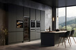 modern kitchen with a double oven and a wine cooler