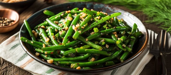 Canvas Print - Sizzling Sauteed Green Beans: Spiced, Buttered, and Bursting with Flavor