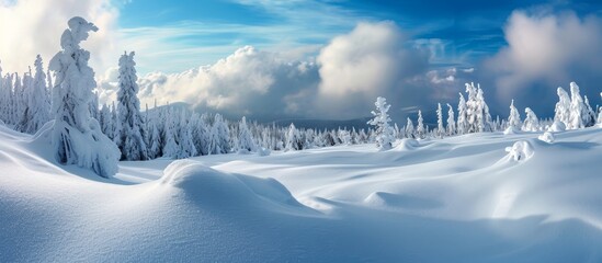 Sticker - Winter Landscape: Majestic Snow-Covered Clouds Paint a Breathtaking Winter Landscape of Snow, Snow, and More Snow