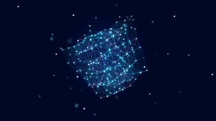 Information storage cells. Abstract background with dots and lines. Network connection structure. Big data digital background. 3D rendering.