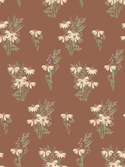 Wall Mural - Fowers and leaves in vintage style, seamless pattern.