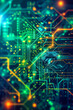 © Jahid - Electronic Circuit Board, Abstract Digital Communication Lines, Blue and Green Technology Network