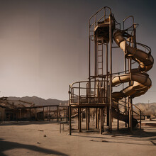 An Old, Rusted Metal Water Slide In An Abandoned Water Park.