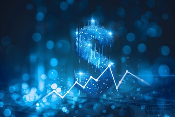 Blue Abstract Dollar Sign Behind Stock Line Chart Celestial Network Connections Financial Growth Concept