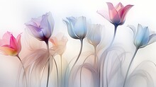 Rainbow Tulips Levitating In Studio Lighting   Fine Details, Monochrome Backdrop   3d Rendering