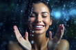 © DP - Close-up female portrait of a young attractive caucasian woman laughing and splashing water