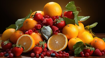 Wall Mural - pile of fruit including oranges strawberries UHD Wallpaper