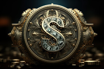 A stylized dollar sign with intricate patterns embodies the concept of financial sophistication and elegance, symbolizing the pursuit of wealth with style. Generative Ai.