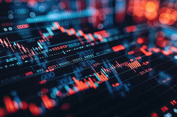 A stock market graph is displayed on a computer screen, with colorful bars and lines representing data.