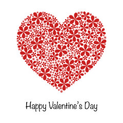 Poster - Happy Valentine’s Day - Schriftzug in englischer Sprache - Alles Gute zum Valentinstag. Grußkarte mit einem Herz aus roten Blumen.