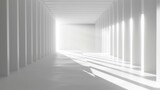 Fototapeta Perspektywa 3d - Futuristic empty white concrete room with bright light at the end of the hall