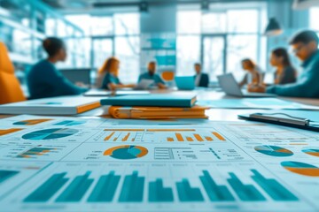 Wall Mural - A group of people are sitting around a table having a meeting.