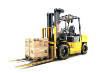 Forklift for working in warehouse isolated on white. Electric loader for loading goods