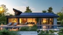 Modern English Style House With Solar Panels On The Roof