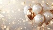 © olegganko - Festive background with glitter balloons, gold glitter confetti and plenty of space for text