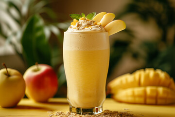 Wall Mural - Tropical smoothie with apple, mango and oatmeal