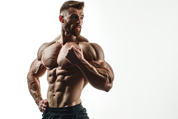 Portrait of muscular bodybuilder isolated on white background