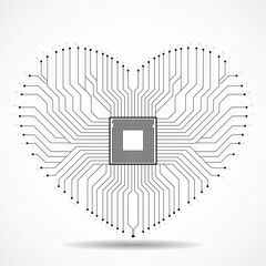 Sticker - Abstract electronic circuit board in shape of heart, technology background, vector illustration