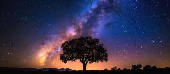 Wall Mural - captivating milky way stars illuminate majestic tree silhouette against the milky way stars, creatin