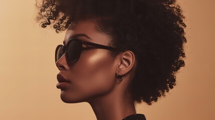 Wall Mural - portrait of a woman with curly hair and sunglasses