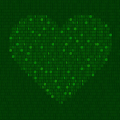 Wall Mural - Abstract heart of binary code. Digital love, technology symbol