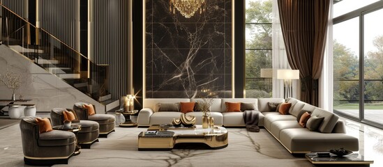 Wall Mural - experience the epitome of luxury with our multilevel living room interior design