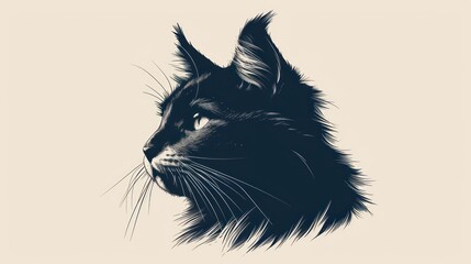 Wall Mural -  a black and white photo of a cat's face with a long whiskers on it's face, looking to the left and to the side.